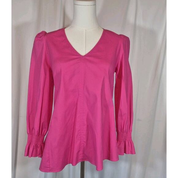 Pomander Place Tuckernuck Easton Blouse Top XS Hot Pink Cotton Blend - Picture 2 of 11